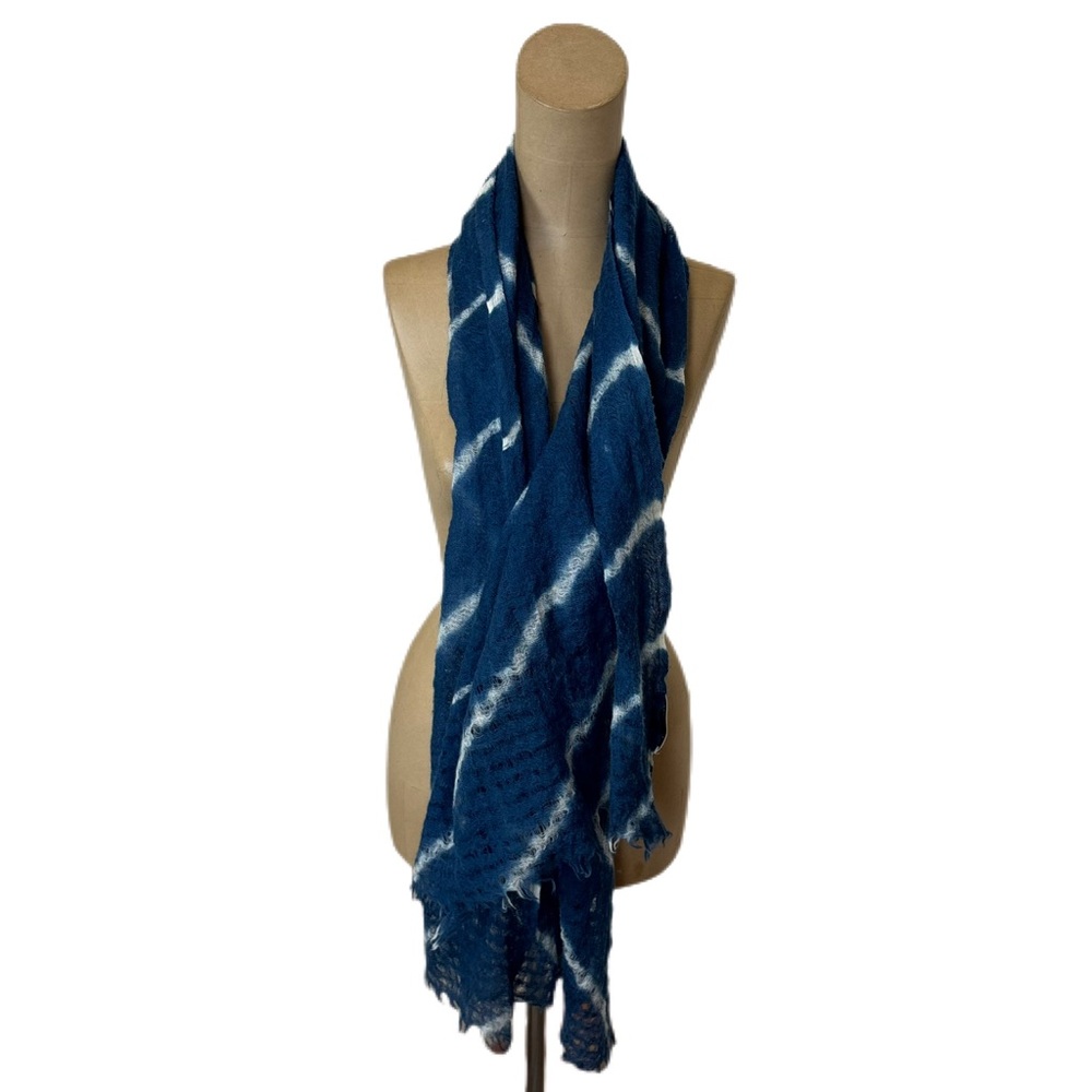 Lisa Ho Blue & White Wool Scarf